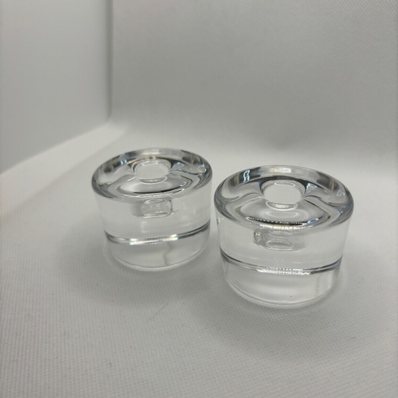 Orrefors Swedish Crystal Glass Puck Candlestick Holder, 2pc set, Signed, Vintage - Picture 4 of 7